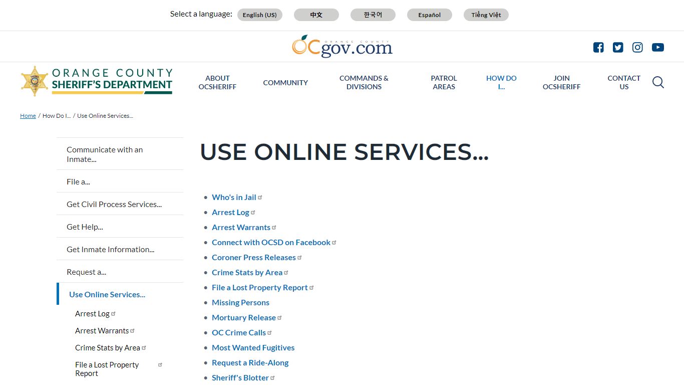 Use Online Services... | Orange County California - Sheriff's Department